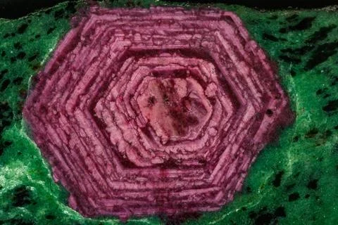 Macro of mineral stone ruby in rock on black background 写真素材