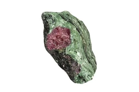 Macro of mineral stone ruby in rock on white background Stock Photos