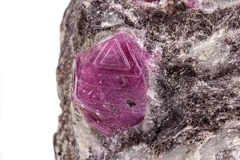 Macro mineral stone ruby on a white background Stock Photos