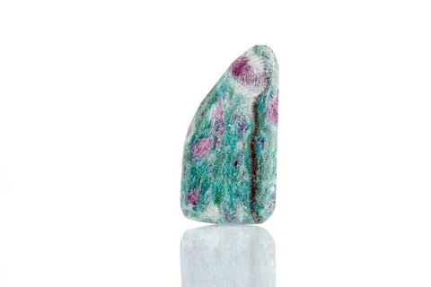 Macro mineral stone ruby on a white background 스톡 사진