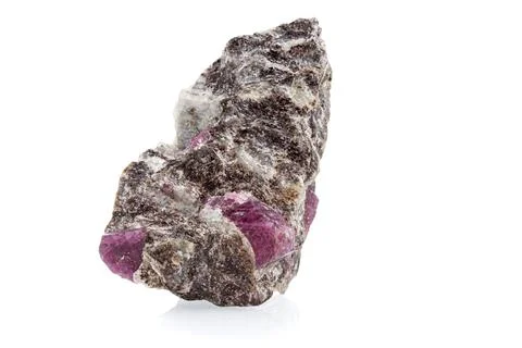 Macro mineral stone ruby on a white background Stock Photos