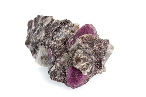 Macro mineral stone ruby on a white background 스톡 사진