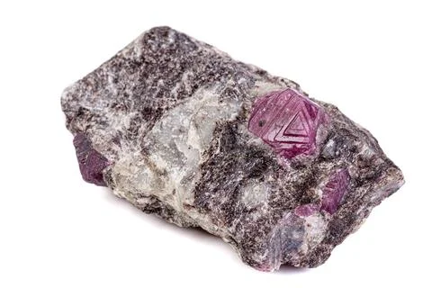 Macro mineral stone ruby on a white background Stockfoto's