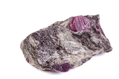 Macro mineral stone ruby on a white background Stock Photos