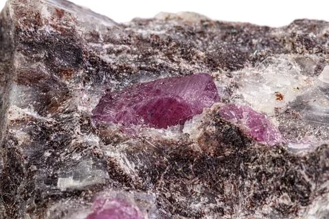 Macro mineral stone ruby on a white background Stock Photos