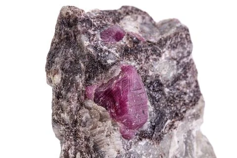 Macro mineral stone ruby on a white background Stockfoto's