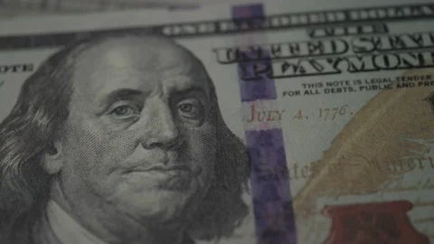 Macro Money: Tilt Down 100 Dollar Bill: Ben Franklin Stock Footage 219808732