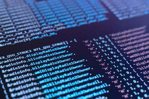 A macro monitor screen with program code on it, making the new php script Foto stock