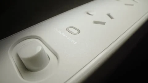 Macro moving shot of outlets on surge protected power strip 스톡 동영상 289584208