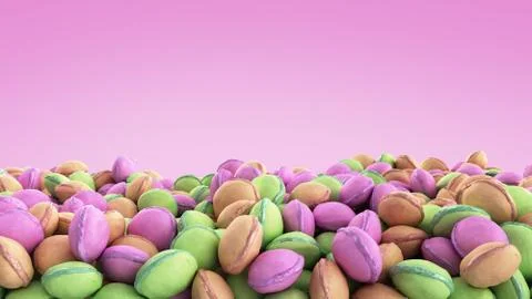 Macro multicolored french macaroon 3d render image on color background Illustrazione stock