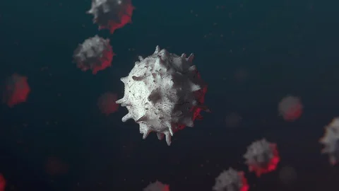 Macro Nucleus Corona Virus Cells Spreading and Floating in Living Organism Stock Footage 128309935