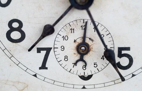 Macro of an old antique wall clock isolated on white Stock Photos