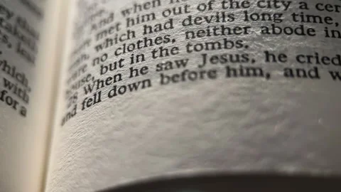 Macro Open Book Bible At Night Stock Footage 256185619
