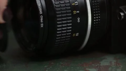 Macro of opening a cap of an old retro film camera Stock Footage 281098096