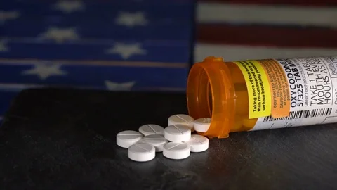 Macro of oxycodone opioid tablets Stock-Footage 83944226