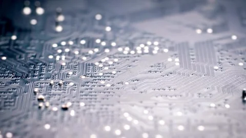 Macro pan of a blue electronic printed circuit board Vídeo Stock 332276095