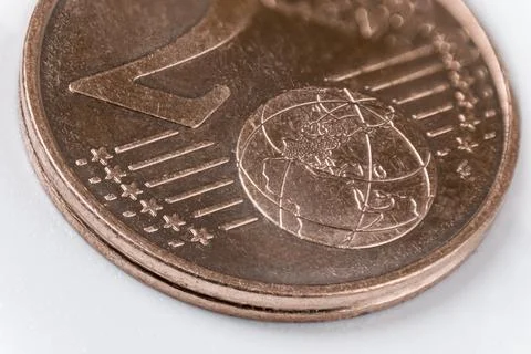 Macro partial image of a 2 cent euro coin Stock Photos