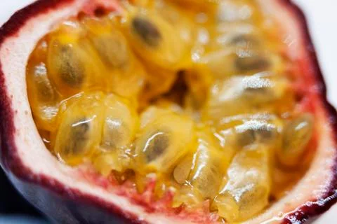 Macro on a passion fruit in studio environment Stock Photos