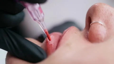 Macro Permanent Lip Tattoo Procedure 스톡 동영상 341569837