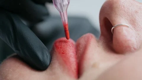Macro Permanent Lip Tattoo Procedure Stock-Footage 342798960