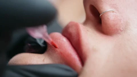 Macro Permanent Lip Tattoo Procedure 動画素材 342799029