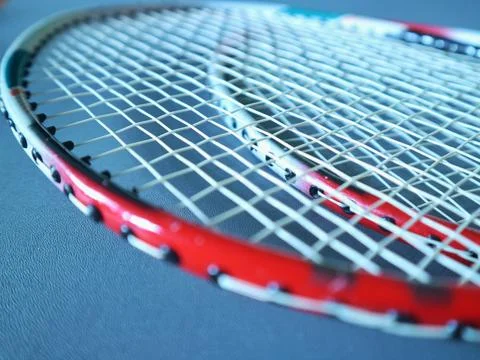 Macro perspective of overlapping badminton racket strings Stock Photos