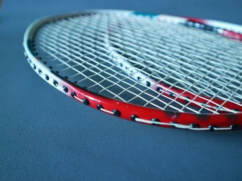 Macro perspective of overlapping badminton racket strings Stock Photos