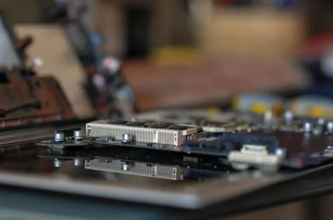 Macro photo of computer chips at close range Foto stock