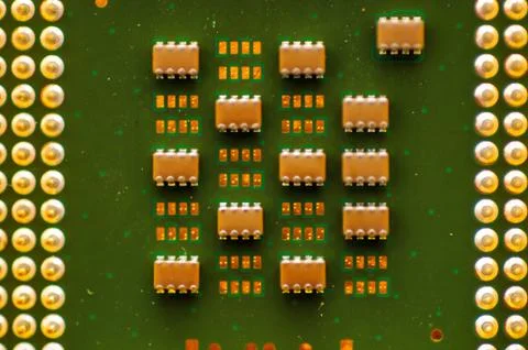 Macro photo of computer chips at close range Stock Photos