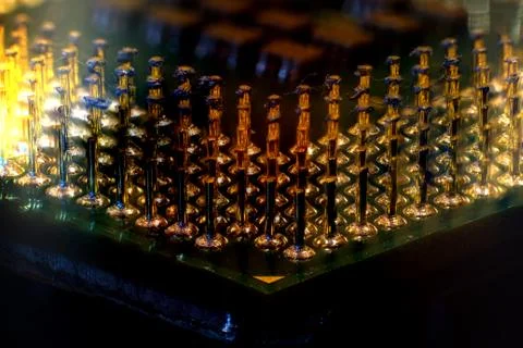 Macro photo of the CPU processor golden pins Stock Photos