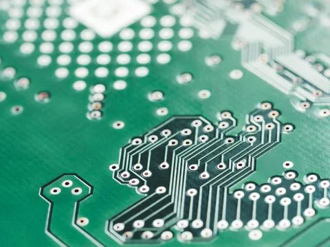 Macro photo of hard disk controller board. IT detail in computer. Technical b Foto stock