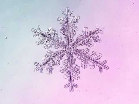 Macro photo of real snowflake on gradient background Stock Illustration