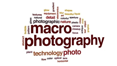 Macro photography animated word cloud, text design animation. Stock Footage