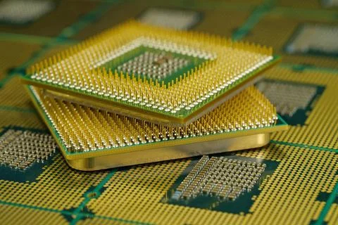 Macro photography of central processing unit showing metal pins Stock Photos