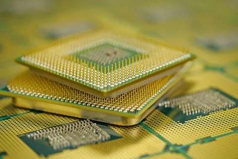 Macro photography of CPU contacts emphasizing the technical complexity of p.. Stock Photos