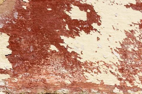 Macro photography of the section of an old wall with the peeled paint, in a f Foto stock