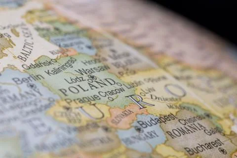 Macro of Poland on a globe Stock Photos