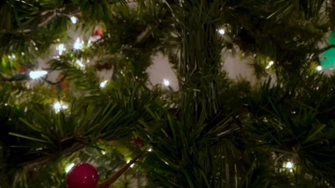 Macro probe lens perspective moving from inside Christmas tree to a wide shot 스톡 동영상 122527084