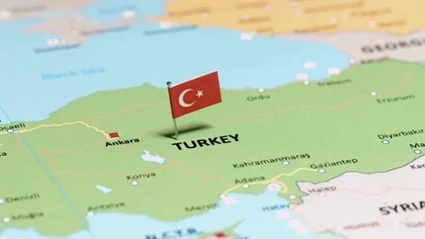 Macro push in to Turkish flag on a world map Stock Footage 333485129