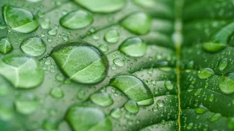 Macro raindrops on a leaf in a tropical forest. 스톡 사진