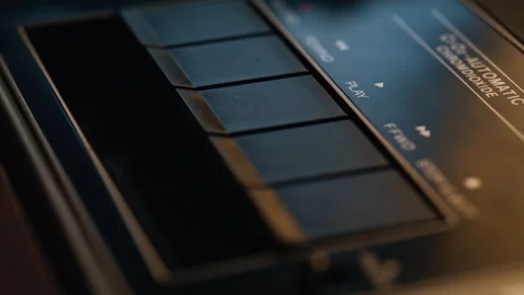 Macro retro player buttons indoors. Closeup detailed black plastic knobs in room Stock-Footage 332617064