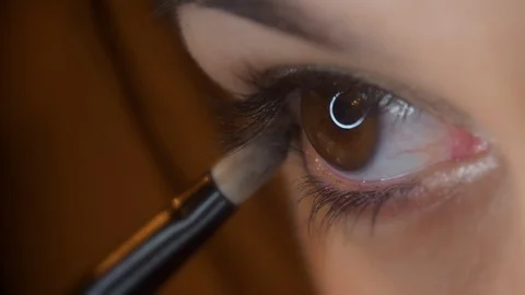 Macro Right Eye Close Up Apply Eye Shadow Stock Footage 90224536
