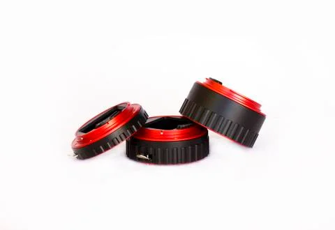 Macro rings for the lens on the camera. Isolated Stock Photos