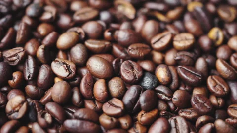 Macro of roasted coffee beans texture. Food background Stock Footage 240303961