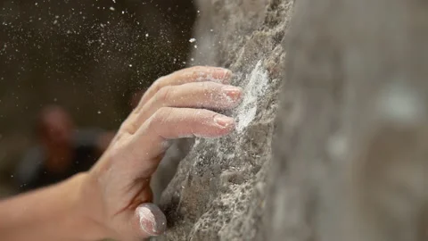MACRO Rock climber's hand slips while trying to hold on to a natural sloper hold Stock Footage 135083788