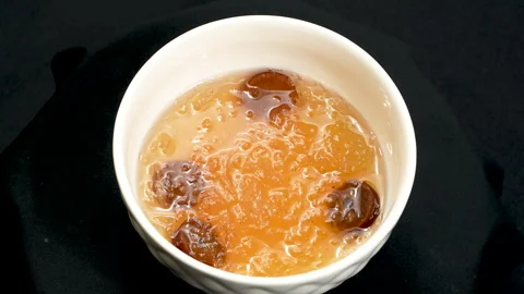 Macro Rotating Cooked Nutritious Swiftlet Bird Nest Soup Bowl 動画素材 339408779