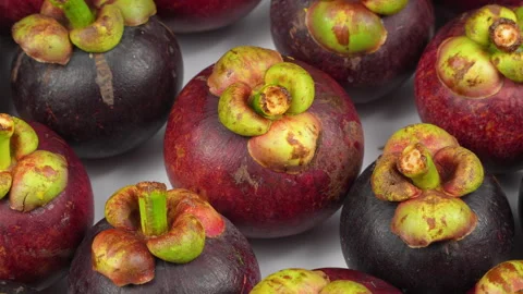 Macro Rotating Shot Of Fresh Ripe Mangosteen Group Vídeos de archivo 336227920
