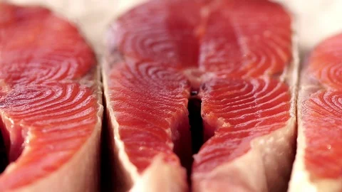 Macro salmon steaks. Rotation. Stock Footage 103030303