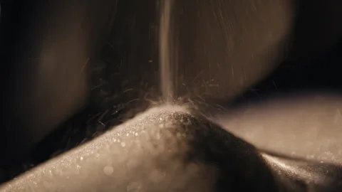 Macro sand running glass clock counting minutes. Closeup grains falling inside Stock Footage 332670593