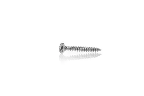 Macro screw of silver color on a white background Stock Photos